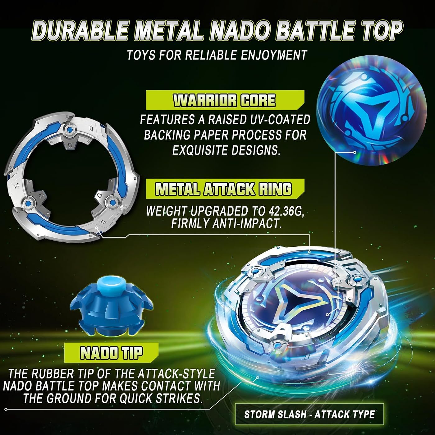 Blue Storm Slash Rack Launcher Set battle top, close view of the attack ring