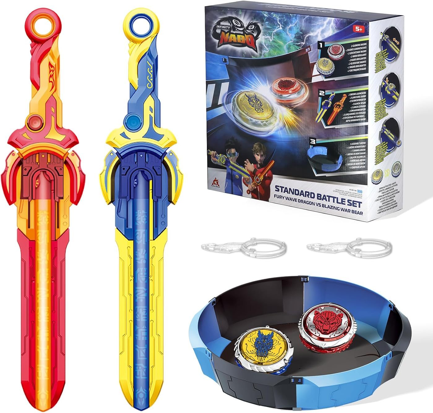 Detachable Arena Set with Two Sword Launchers metal battle top with its launcher