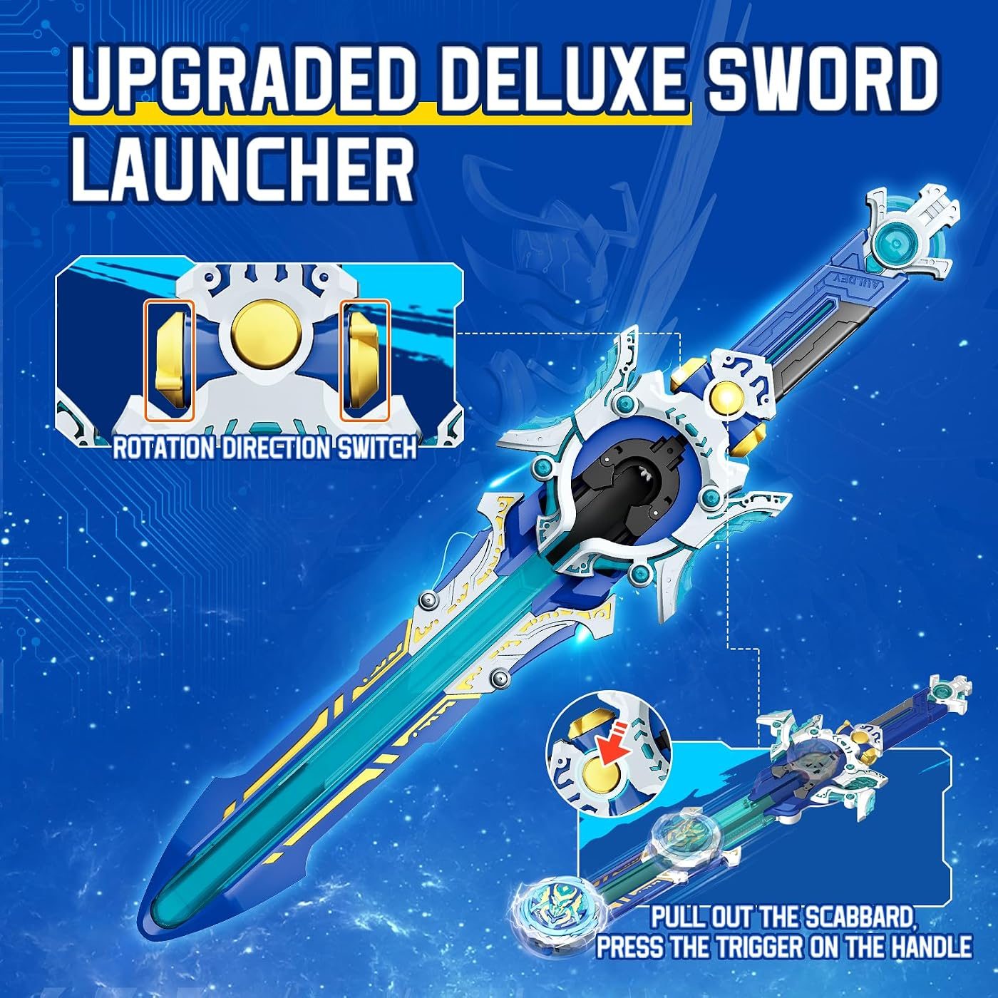 Gale Wings Deluxe LED Sword Launcher Set Nado on the launch rack