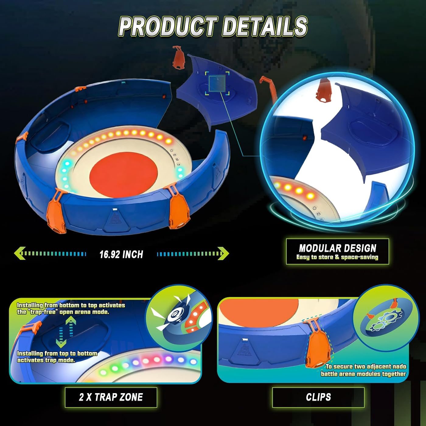 Glow Arena Set, Gale Wings versus Panda spinning top set, boxed contents