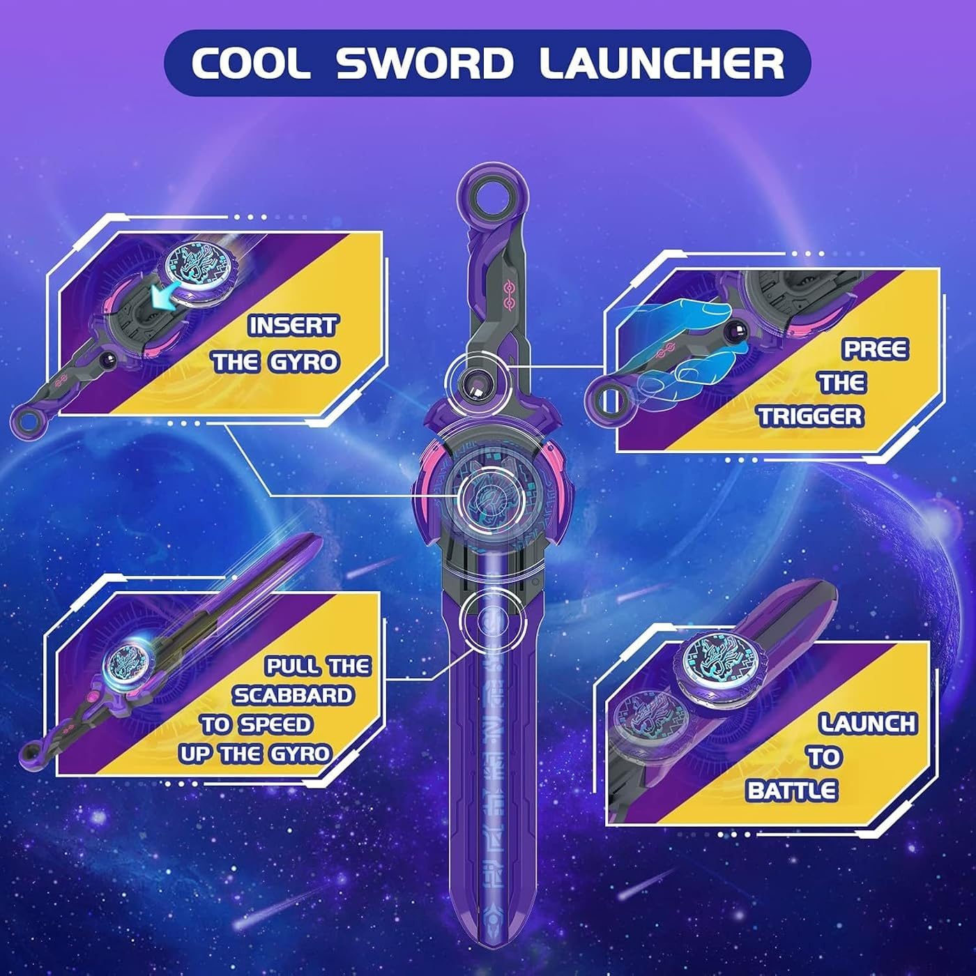 Magic Dragon Sword Launcher Battle Set spinning top set, boxed contents