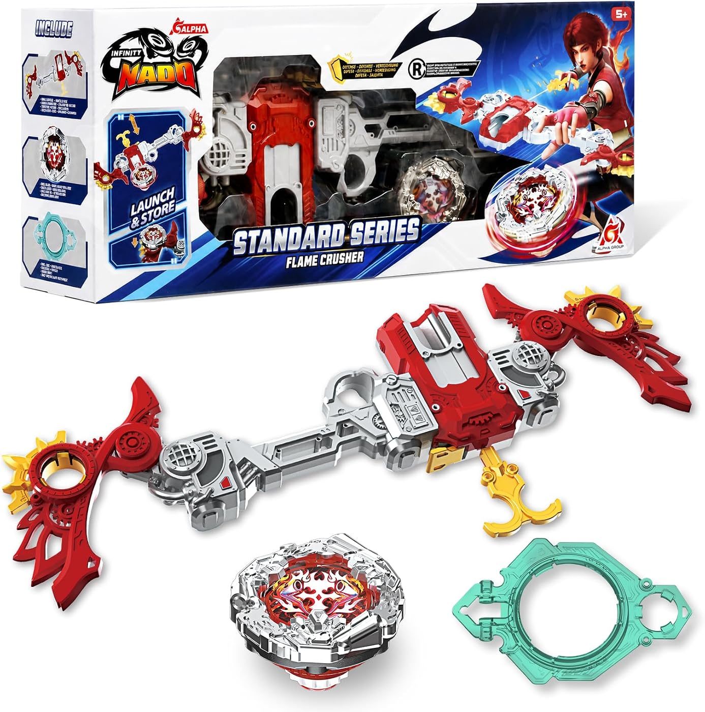 S7 Bow Launcher Defense Set, Right-Spin metal battle top with its launcher