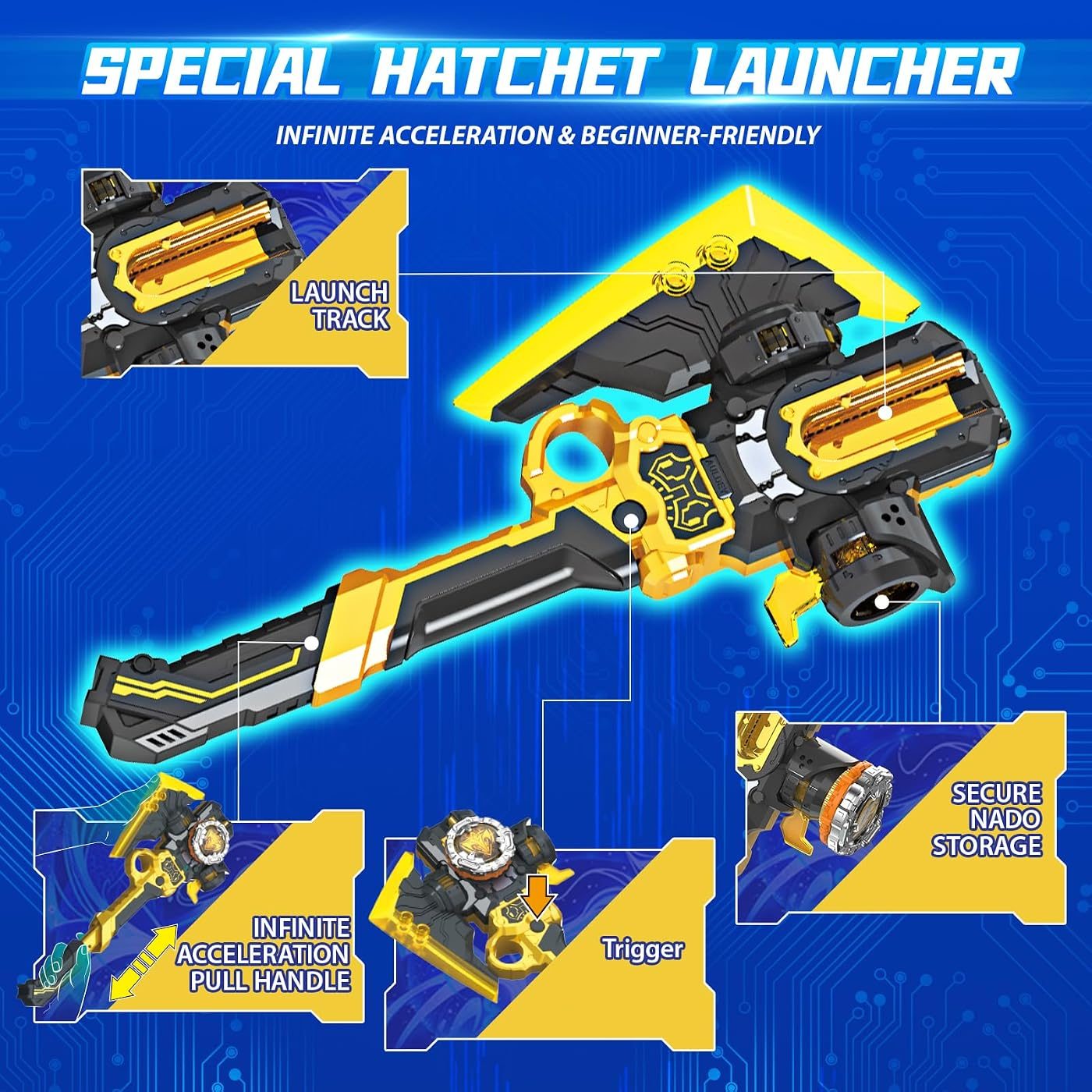 S7 Hatchet Launcher Defense Set spinning top set, boxed contents