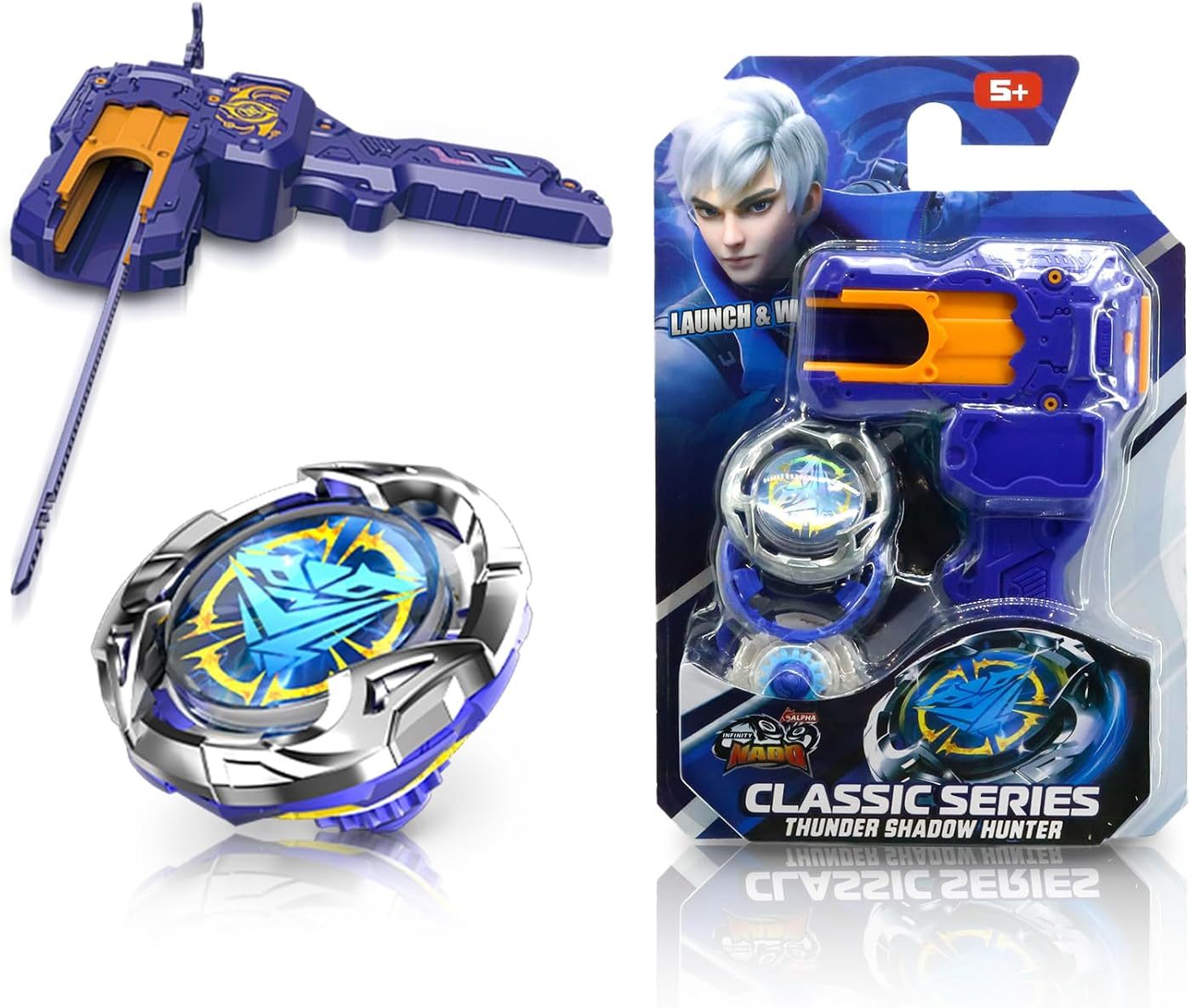 S7 Rack Launcher Endurance Set, Blue metal battle top with its launcher