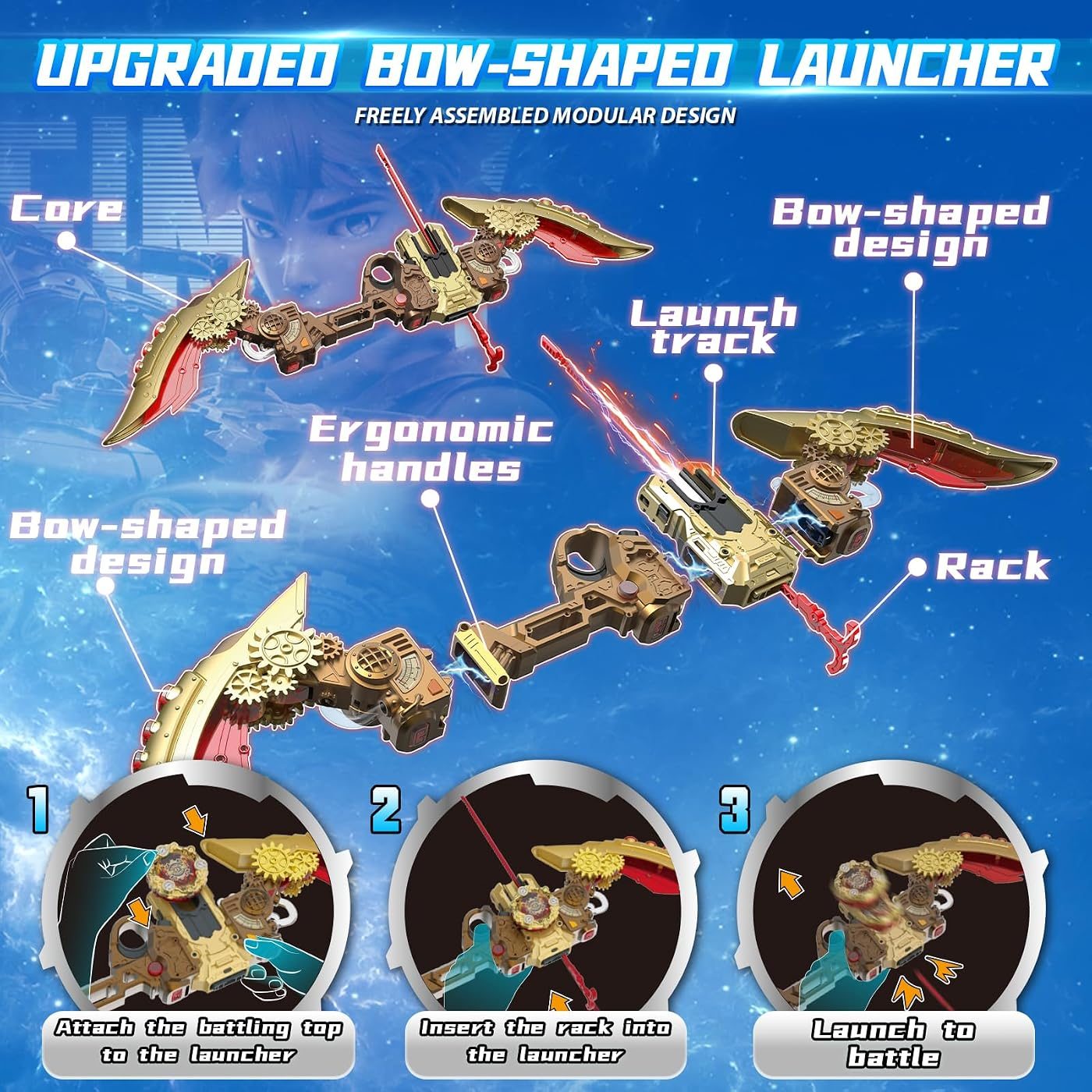 S7 Two-in-One Gun and Bow Crossbow Set battle top, close view of the attack ring