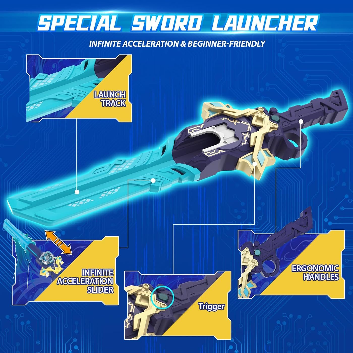 S7 Two-Launcher Set, Rack and Sword spinning top set, boxed contents