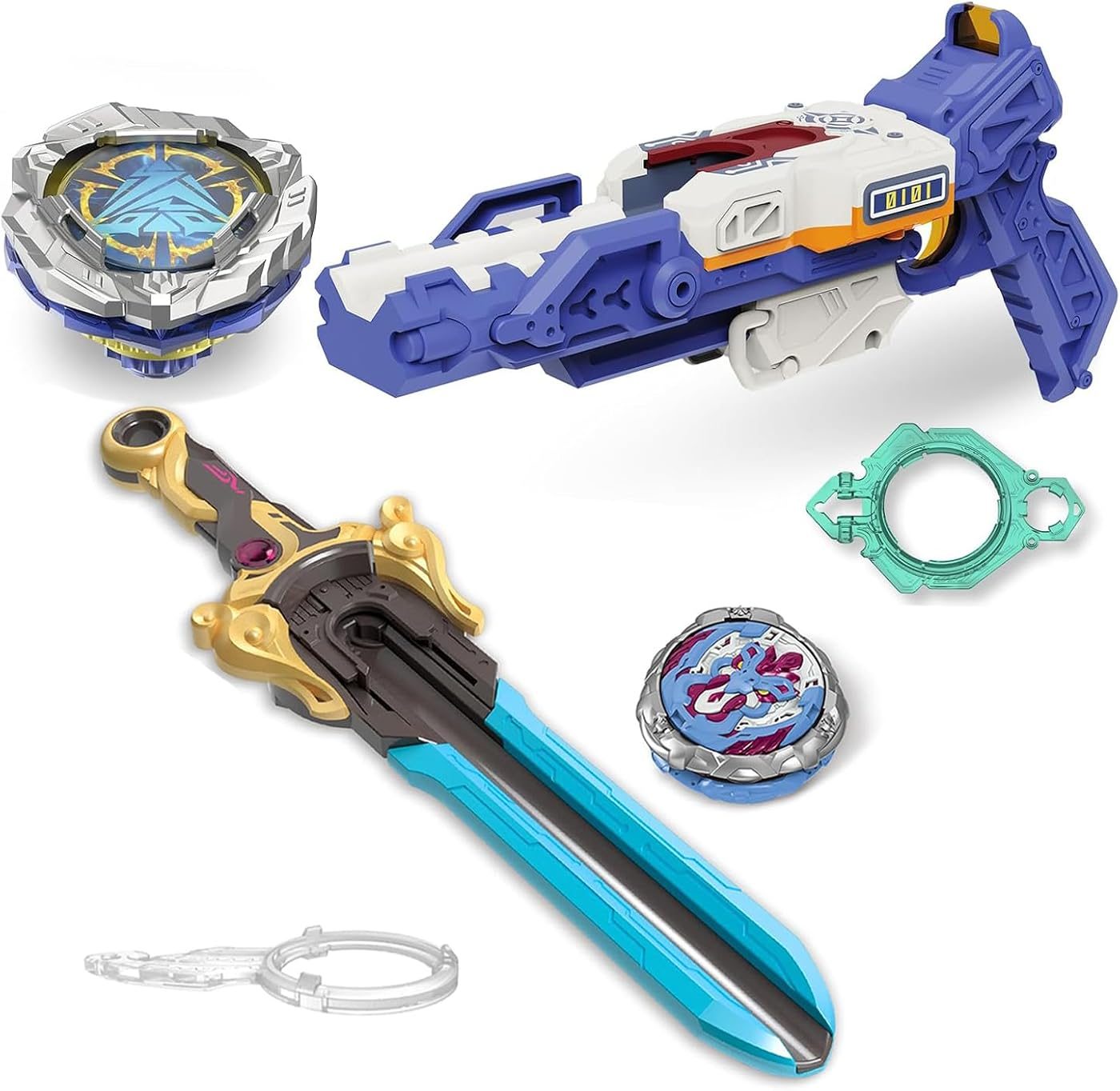 Starter Pack, Endurance and Defense Tops metal battle top with its launcher