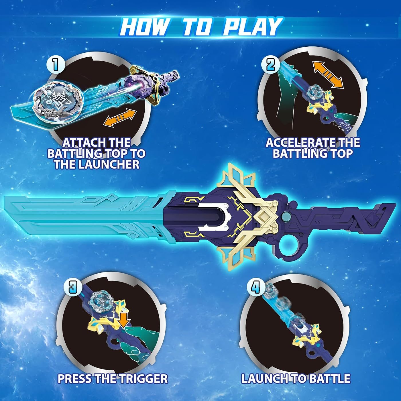 Two-Launcher Pack, Bow and Sword spinning top set, boxed contents